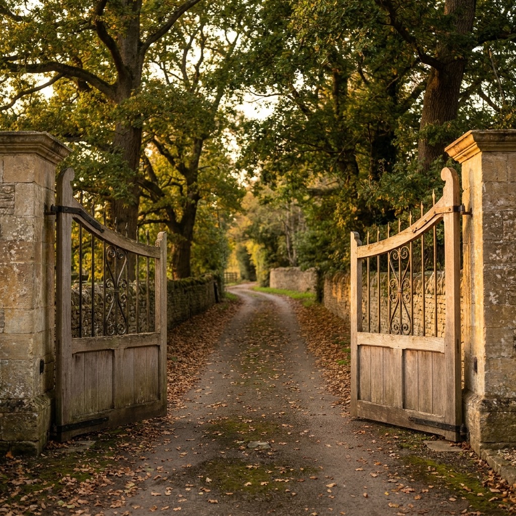 Classic period swing gates on brick pillars at a Hertfordshire property