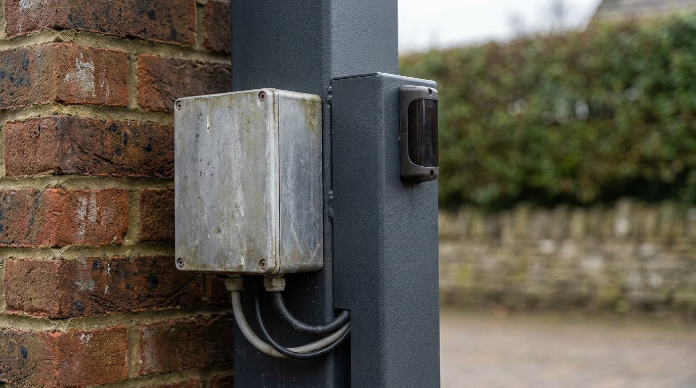 Detail of automatic gate motor and safety sensor