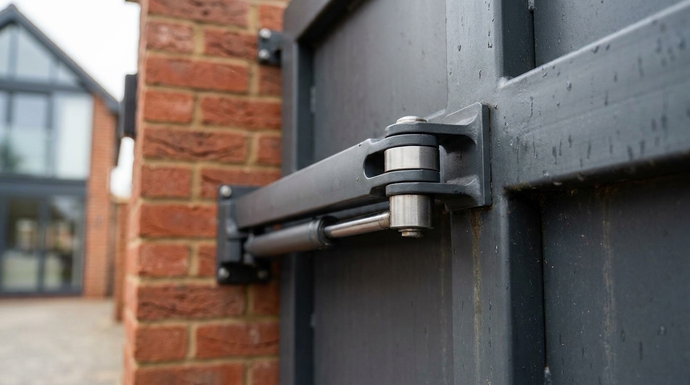 Detail of swing gate automation on a Broxbourne executive installation
