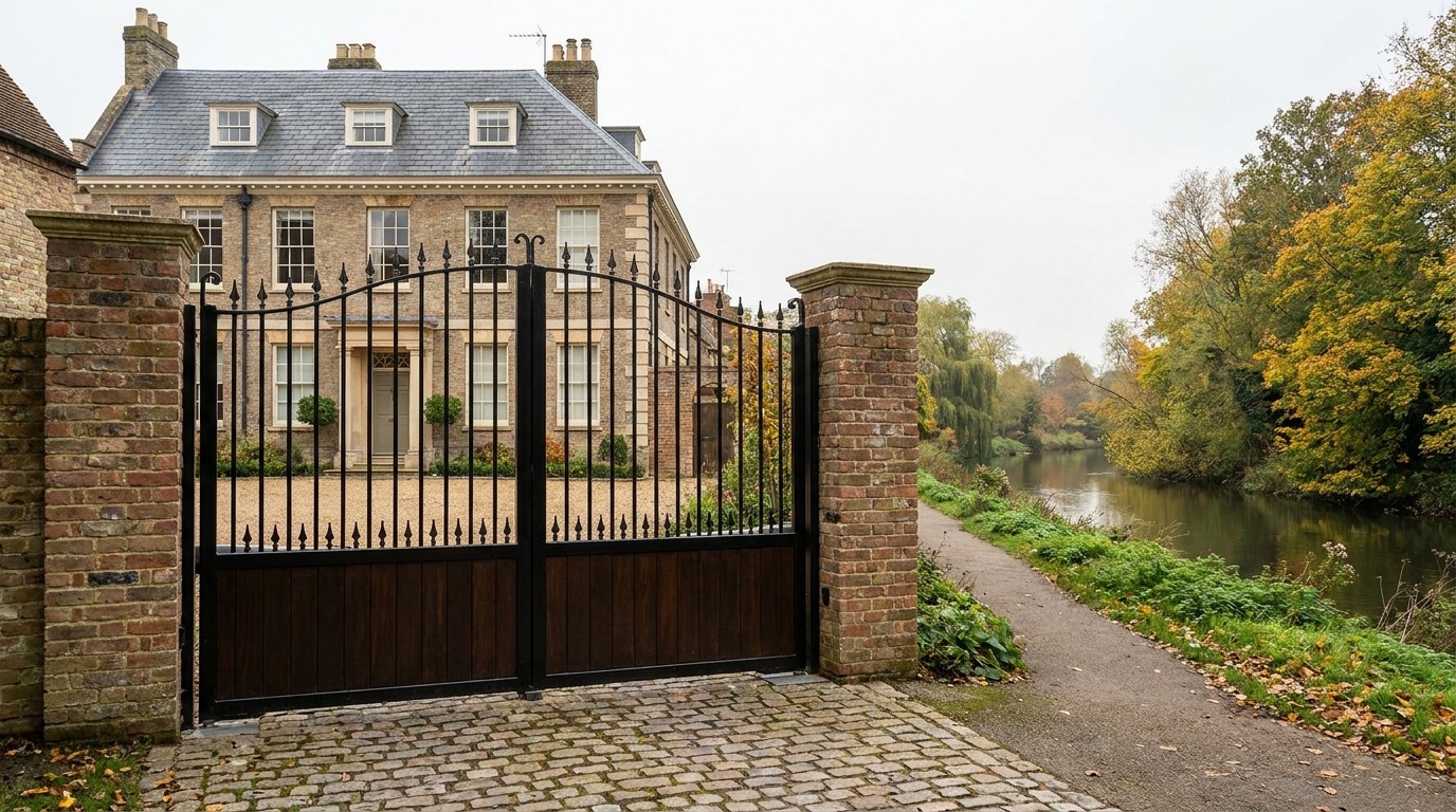Access control gates with video intercom at a Hertford home